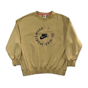 NIKE Women's Fleece Oversized Yellow Pullover Crew neck Sweatshirt Size XL
